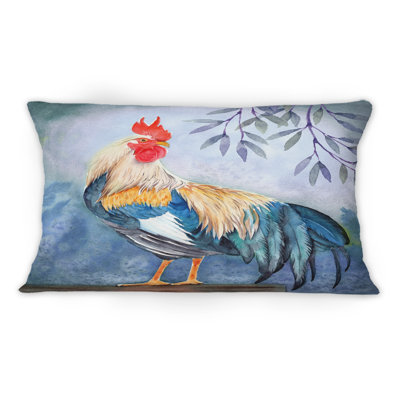 Colourful Rooster, Long Emerald Tail, Red Cockscomb -1 Traditional Printed Throw Pillow