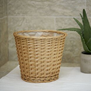 Tava Handwoven Rattan Round Tapered Waste Basket With Metal Liner