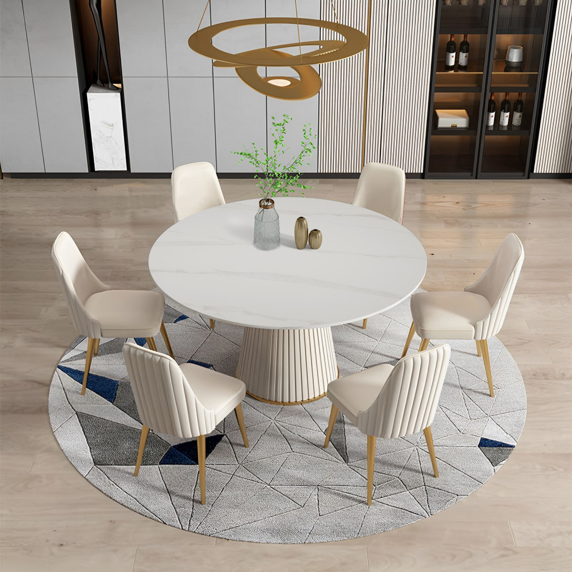 7 Piece Dining Room Sets 53 Sintered Stone Top Round Dining Table