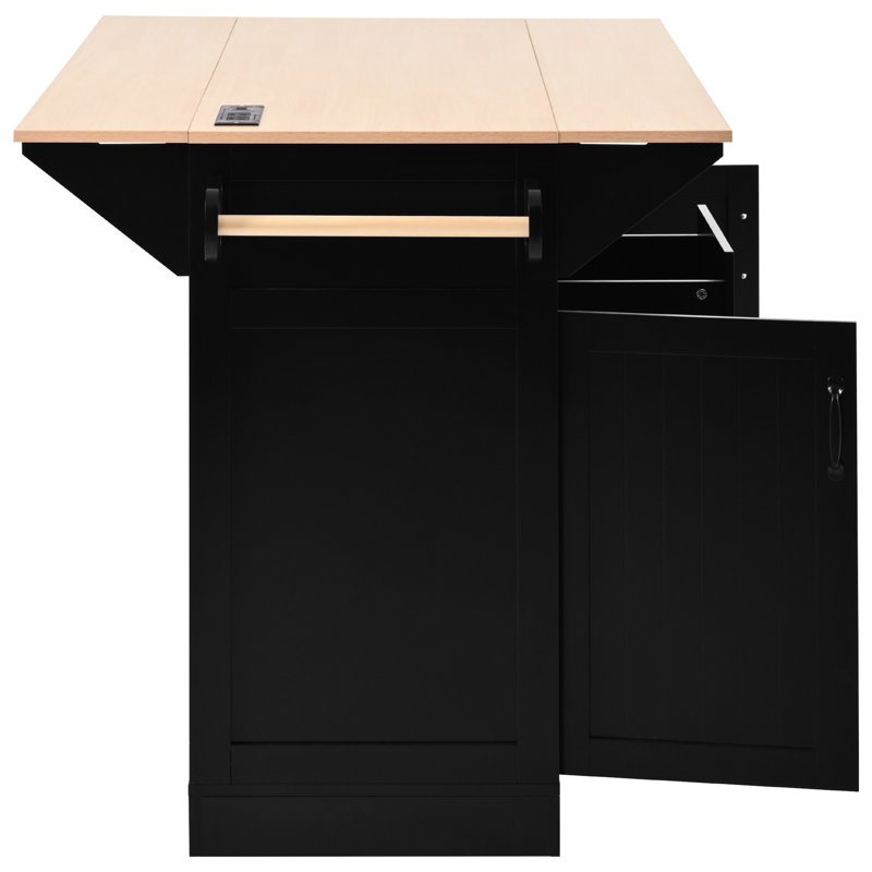 55.7" Large Kitchen Island With 2 Drop Leaf, Rolling, Power Outlet, Folding Table For Use, 3 Drawers, Black Socket, Dining Table, Storage Area Unit Cabinet Box,
