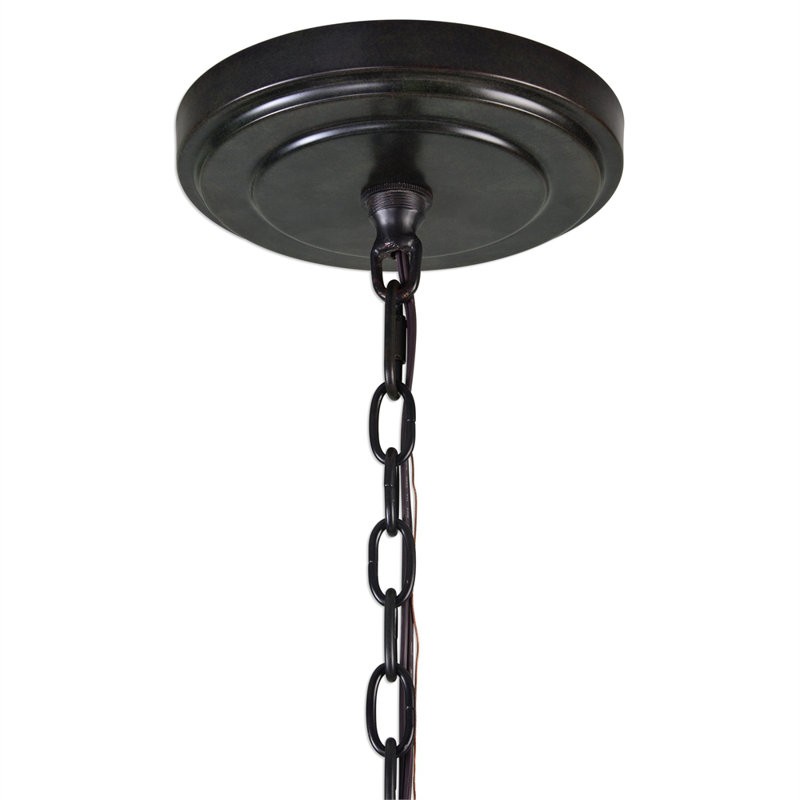 6 - Light Fabric Wagon Wheel Chandelier, Black