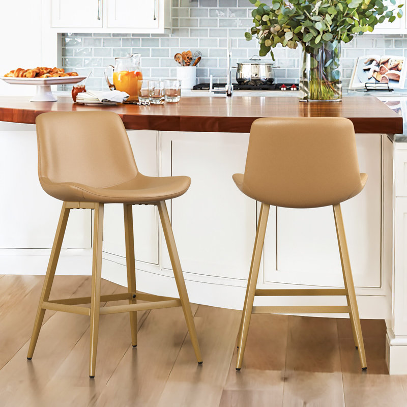 Tabouret de comptoir en faux cuir Macaire, Tabouret de comptoir (siège d'une hauteur de 24 p, Tanné, Laiton