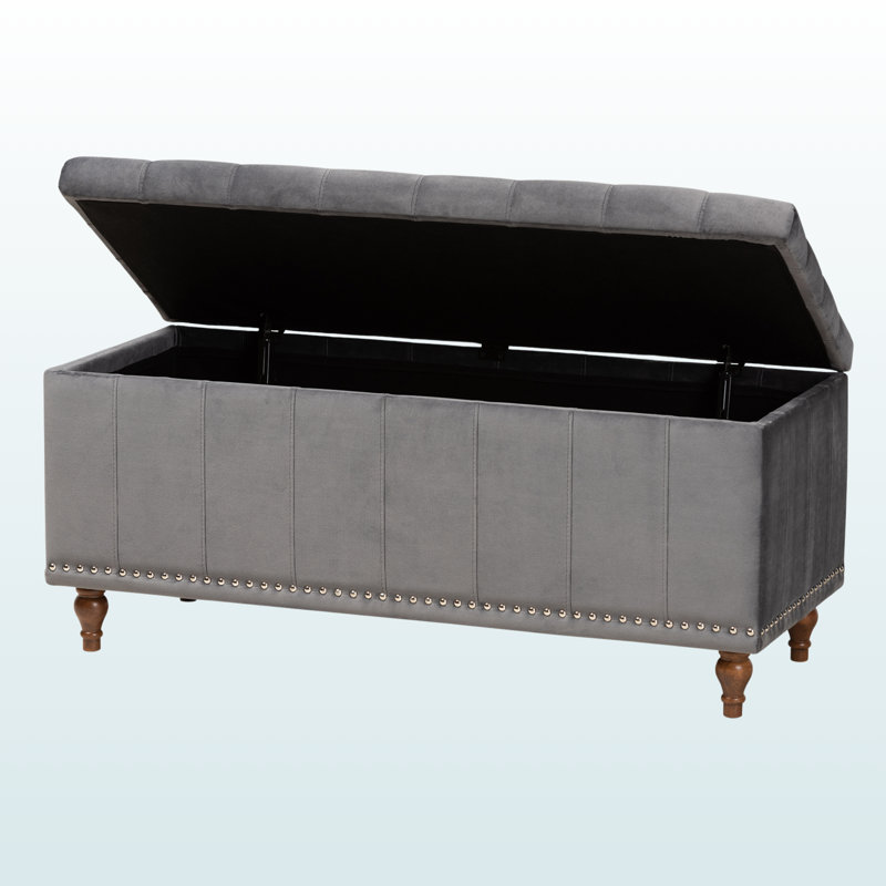 Banc de rangement avec repose-pieds capitonné en tissu gris H 18,58 po x l 41,56 po x P 16,52 po Mosa