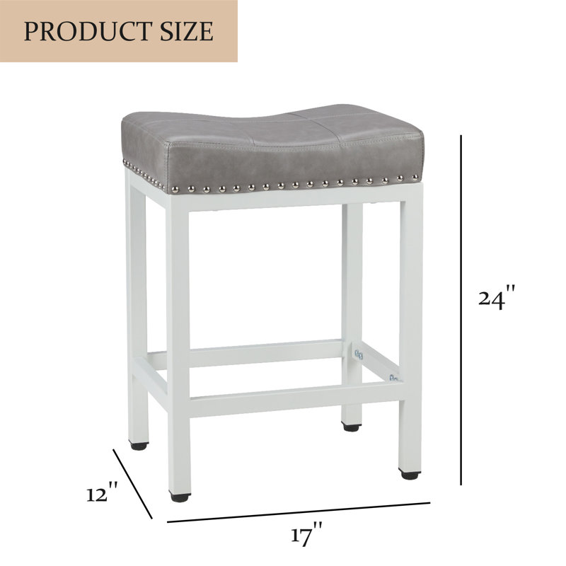Cathern Upholstered Counter Stool with Metal Frame, Grey, White