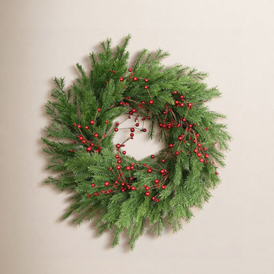 24" Handcrafted Cypress, Berry Christmas Wreath