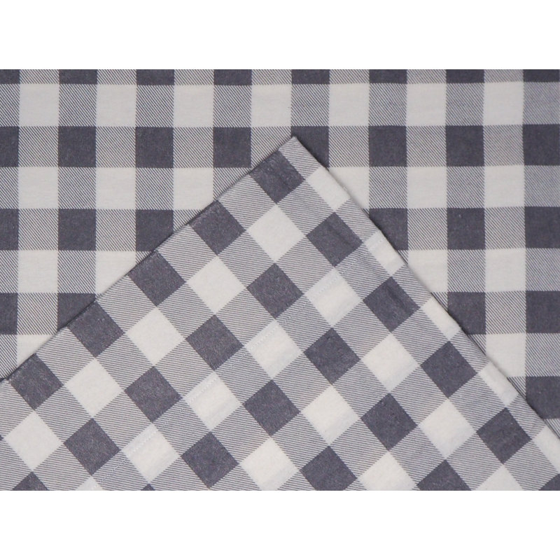 Pointehaven 180 GSM Printed Flannel 100% Cotton Deep Pocket Sheet Set, Twin XL Sheet Set with 1 Pillowcase, Checkerboard Grey