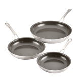 Anolon Everlast Ceramic Nonstick Frying Pan Set, Clad Induction Cookware, 8.5", 10" And 12.25", Stainless Steel