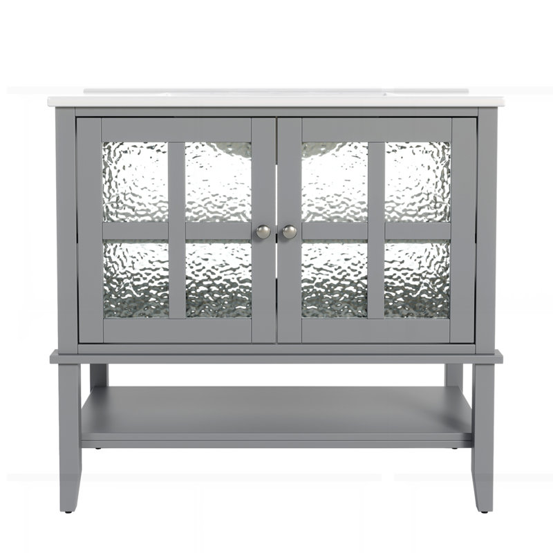 36" bathroom vanity with ceramic sink, Gris