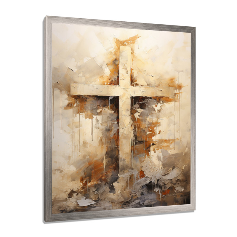 Minimalisme, croix religieuse, H 32 po x l 24 po x P 1 po, Cadre simple argenté