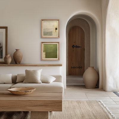 2 pièces neutres, crème et vert olive, blocs abstraits minimalistes, décoration murale moderne encadrée, art mural de la chambre principale