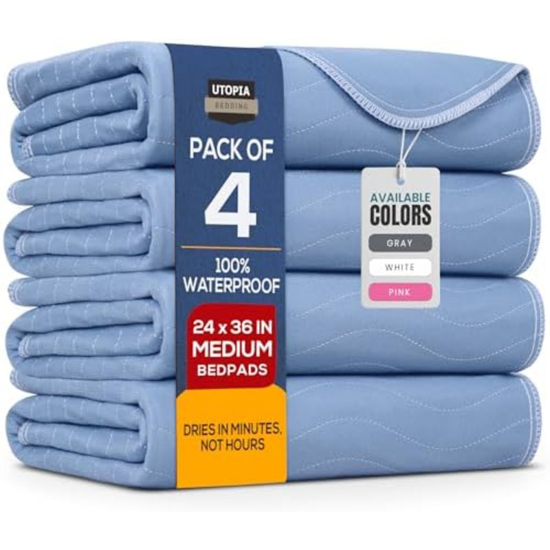 Washable Underpads 24" X 36" (Pack Of 4), Waterproof Reusable Heavy Absorbency Incontinence Bed Pads For Adults, Kids, Elderly And Pets, Bedwetting Pads For Sofa And Couch (Blue)