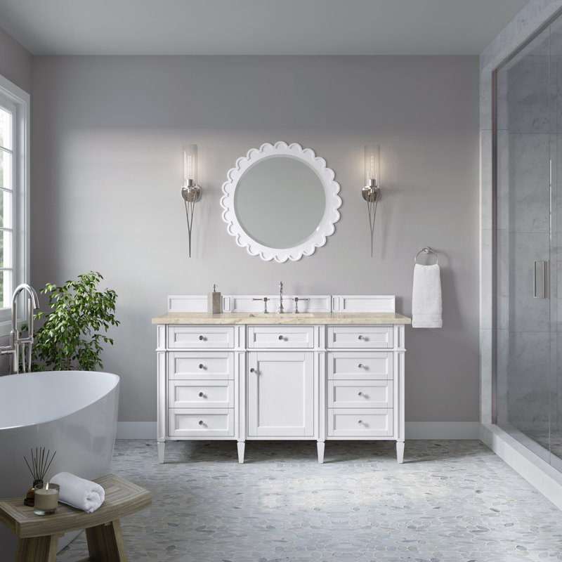 Meuble-lavabo simple 60 po Dussault, Blanc brillant, 8 po, Tajnar