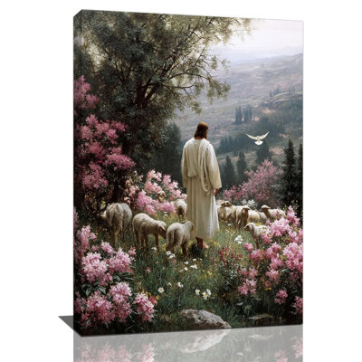 Jesus Wall Art Christian Jesus Lamb Wall Decor Religious God Canvas Painting Pictures Print Christ Decorations For Living Room Bedroom Church Framed G