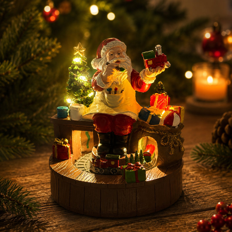 Figurine lumineuse et musicale du Père Noël avec train de Noël