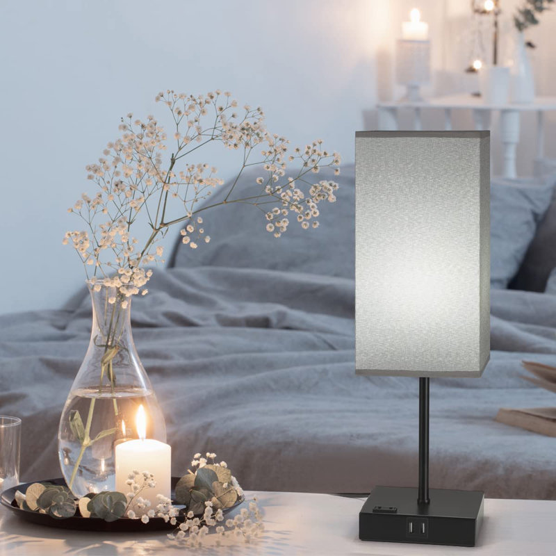 Lampe de table USB en métal Charroux, gris