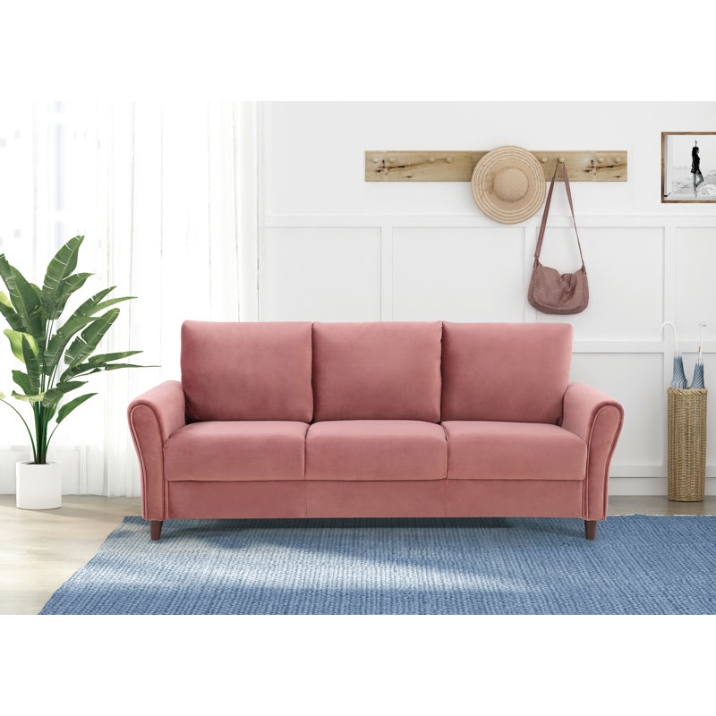 Canapé en velours à accoudoirs évasés 80,31 po, Polyester rose