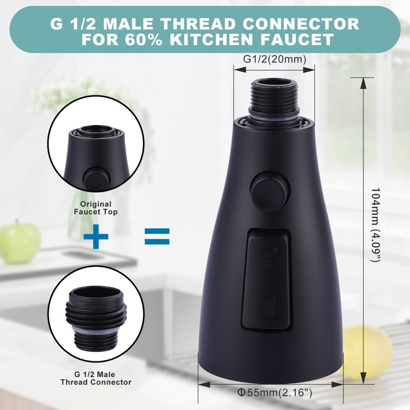 Tête de robinet de cuisine à 3 fonctions avec 9 adaptateurs, remplacement de tête de robinet de cuisine escamotable, Noir
