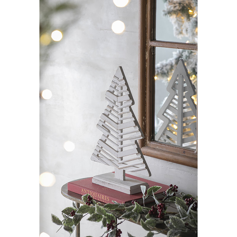 Figurine arbre de Noël 12 x 3,5 x 16,5 po - blanc vieilli