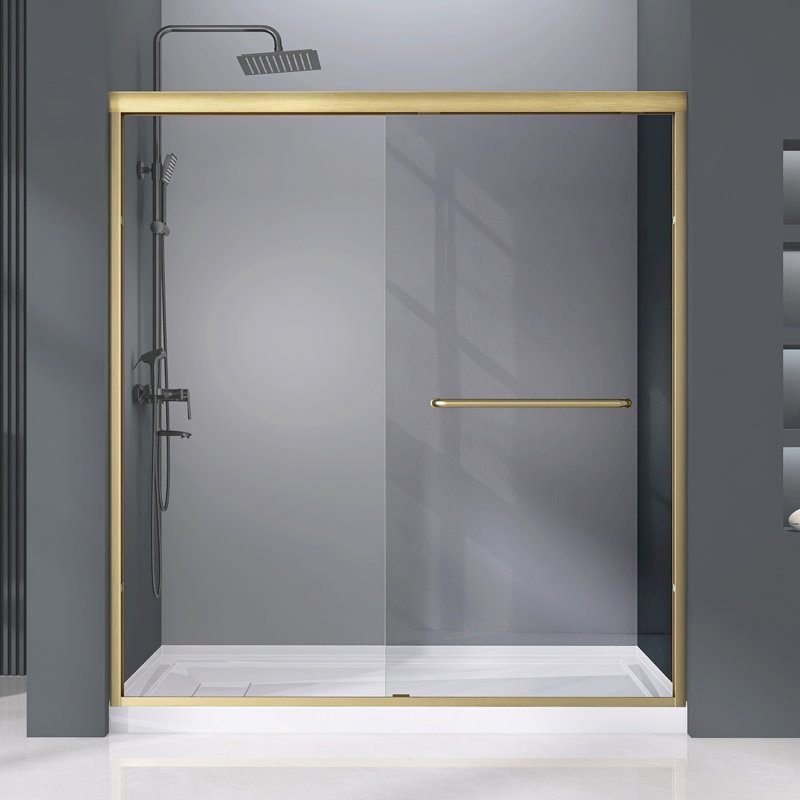 68 To 72 In. W X 72 In. H Semi-Frameless Double Sliding Shower Door In Brushed Gold Bypass Frame Alcove Shower Door With 1/4 In (6MM) Tempered Clear Glass