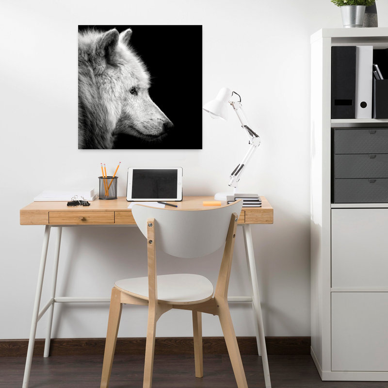 Art mural contemporain abstrait loup blanc 3, H 18 po x l 18 po