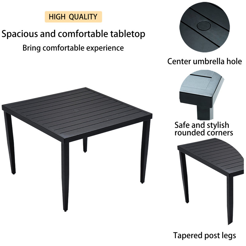 Modern 5 Outdoor Dining - 40" Square Table With Umbrella Hole & 4 Chairs Fabric Cushions Ember Black Aluminum Furniture Patio Enchanting