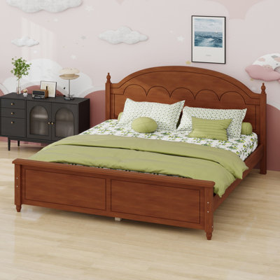Traditional Wood Bed Frame with Arched Headboard