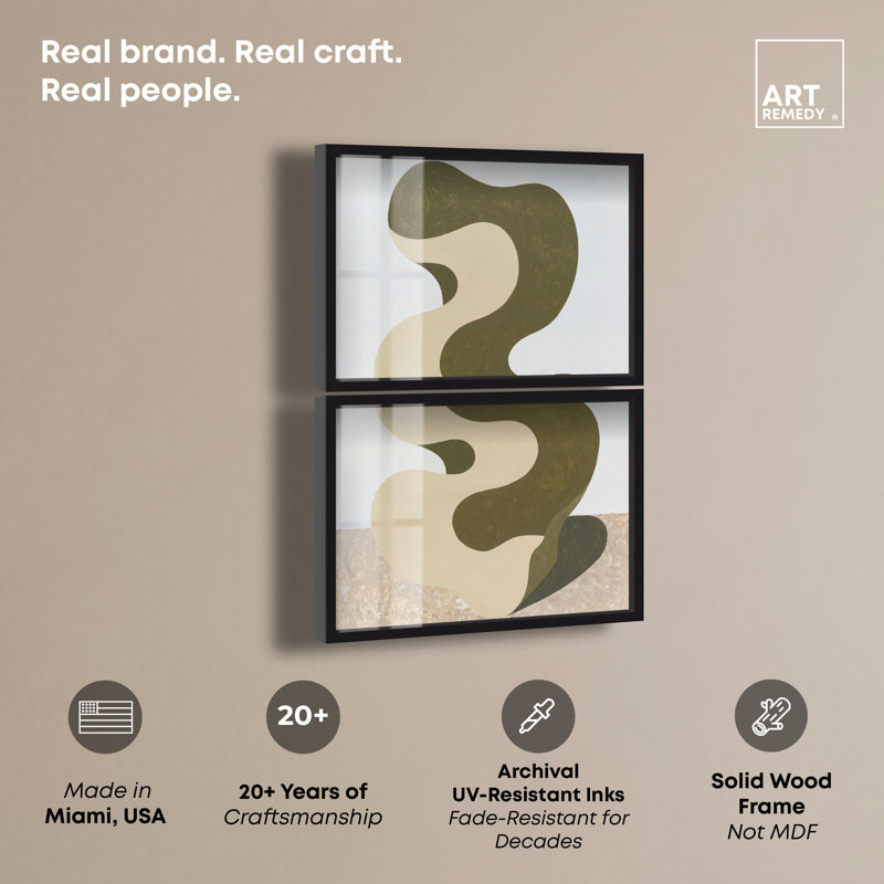 Ensemble d'art mural bohème moderne Organic Curvature II Shadowbox Print par Art Remedy, cadre noir, 44 x 33, Cadre noir