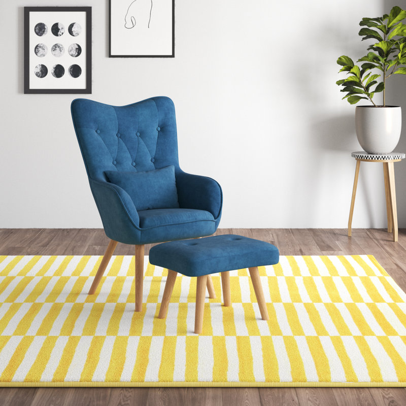 Hraztan Upholstered Accent Chair with Footstool, Blue
