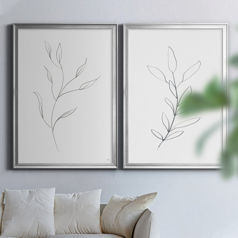 «Botanical Gesture I», ensemble de 2 reproductions, Pas de tapis, Toile avec cadre argenté, H 18,5 po x l 49 po x P 1,5 po