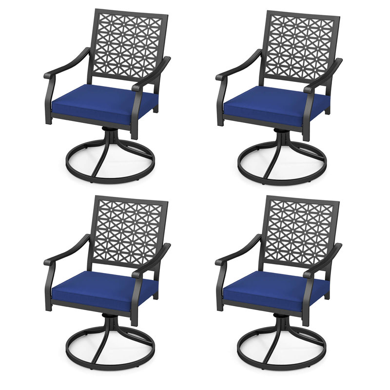 4 chaises d'extérieur pivotantes avec coussins rembourrés et dossier haut 4 pièces, Marine