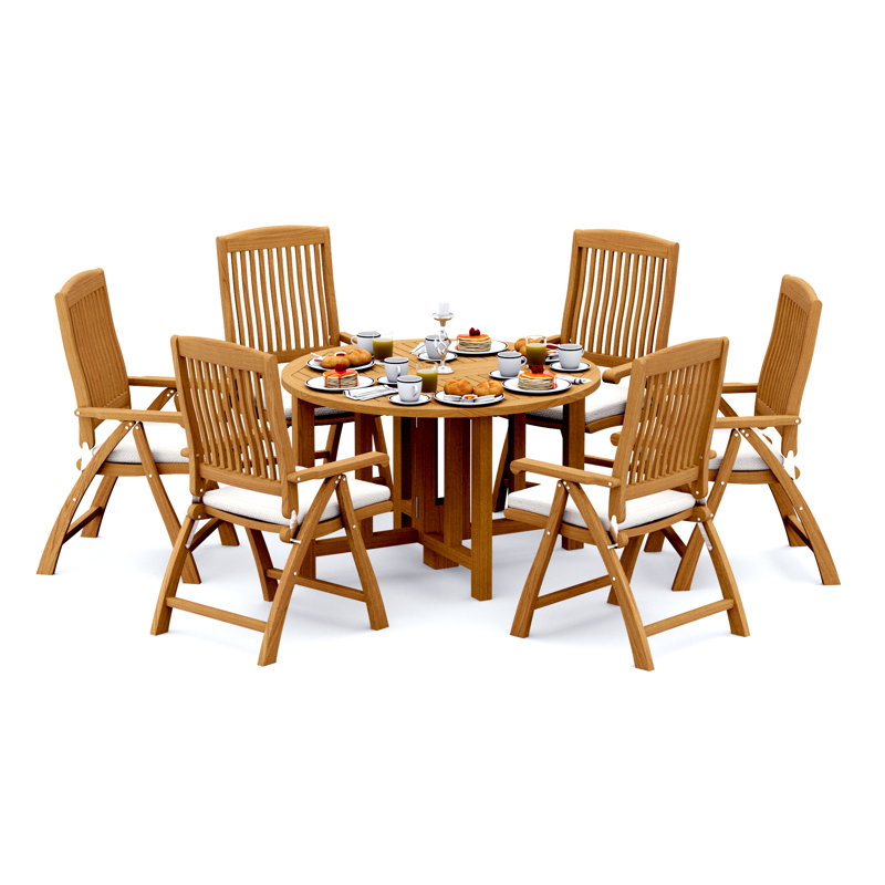 5 Pcs Grade-A Teak Wood Dining Set: 48" Round Butterfly Table And 4 Marley Folding Reclining Arm Chairs #11MR0904, 6