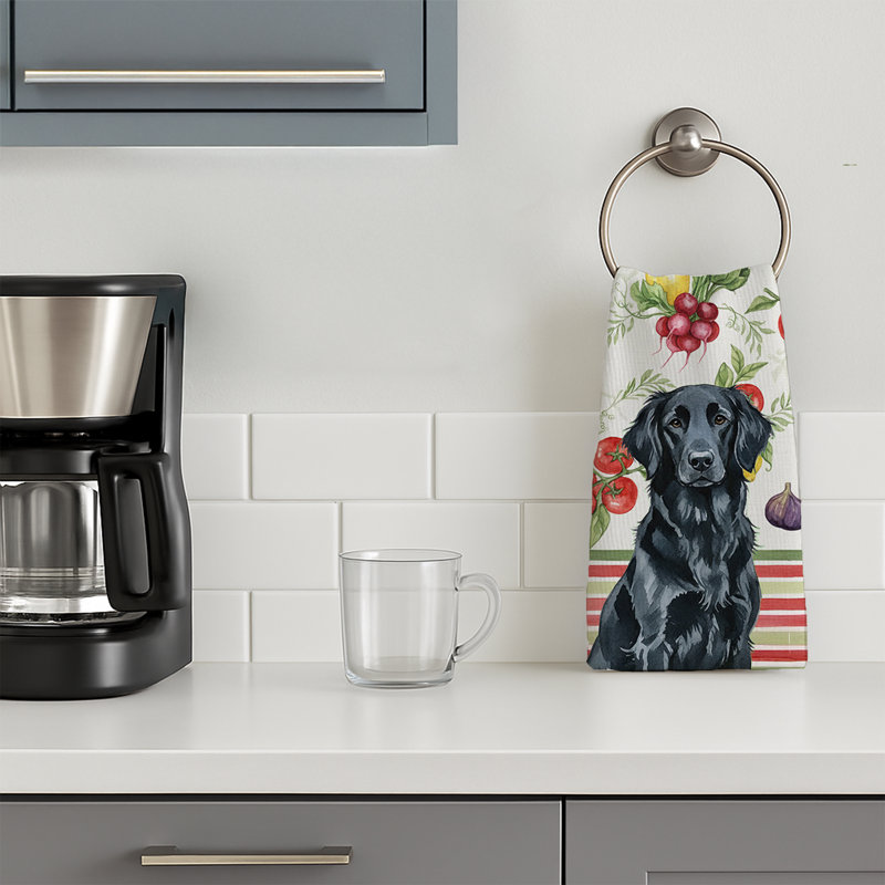 Serviette de cuisine noire à légumes, Black Flat-Coated Retriever
