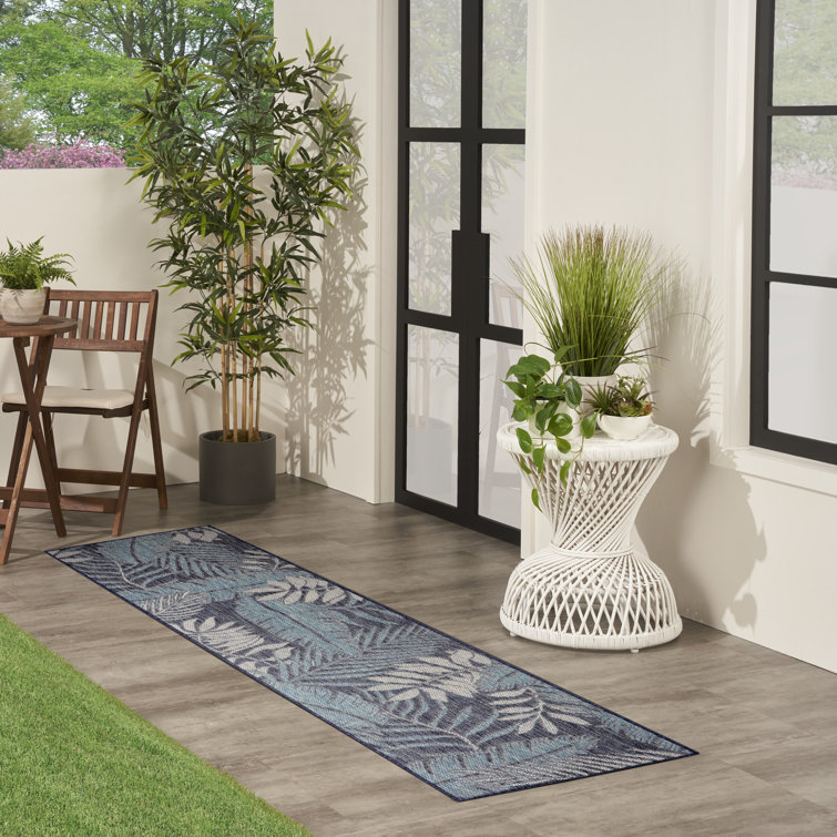 Rectangle Alduina Floral Polypropylene Indoor/Outdoor Area Rug in Blue/White