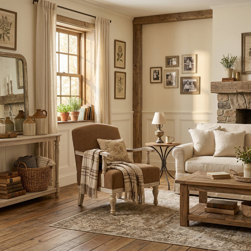 Williamstown 27.75"W Farmhouse Accent Chair With Solid Wood Armrests, Caramel