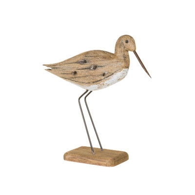 Large Distressed Umber and Wooden Sandpiper Bird Figurine