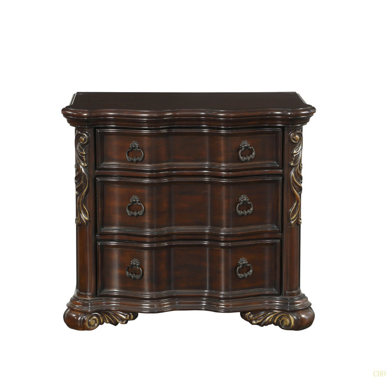 Table de chevet royale avec 3 tiroirs et anneau traditionnel