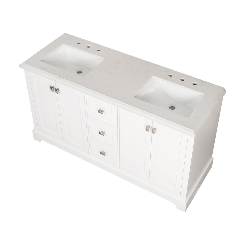 Meuble-lavabo double l 60 po x P 22 po x H 41 po, Blanc