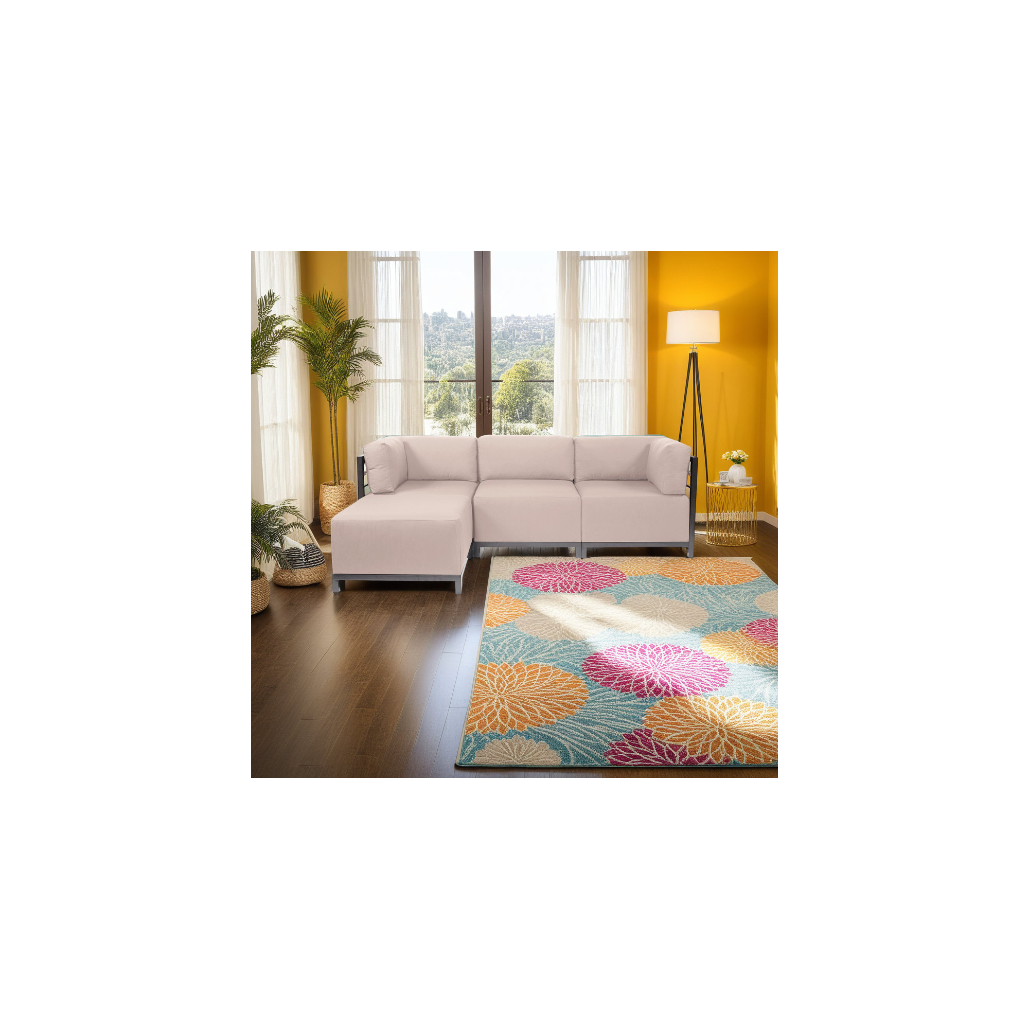 Olen 95.5'' Wide L-Shaped Steel Patio Sectional with Cushions, Titanium, Sand Sunbrella
