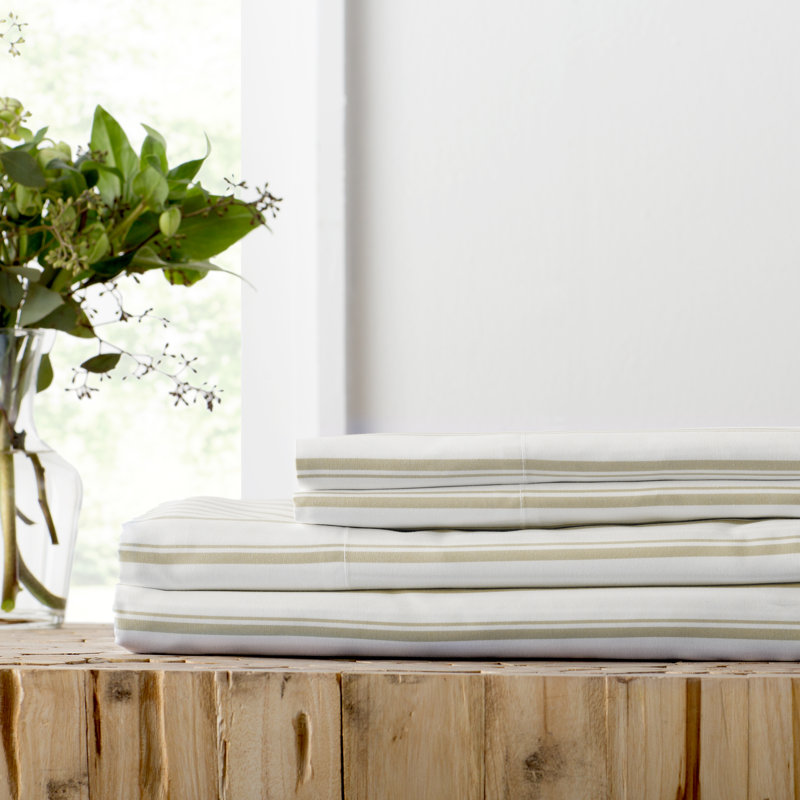 Ensemble de draps rayés 4 pièces Cathay Home, Inc, Beige, Simple