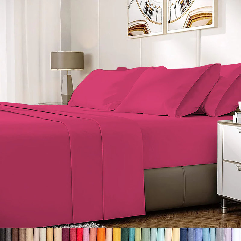6-Piece Rayon From Bamboo Blend Sheet Set, Queen Sheet Set + 1 Fitted Sheet + 4 Pillowcases, Hot Pink