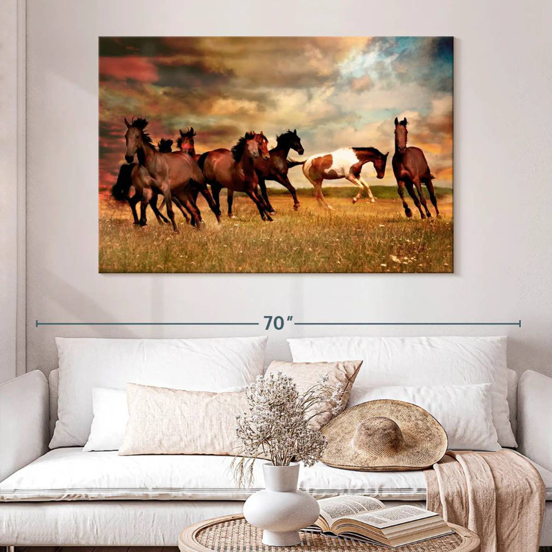 Brampt, chevaux sauvages dans la prairie, H 34 po x l 51 po