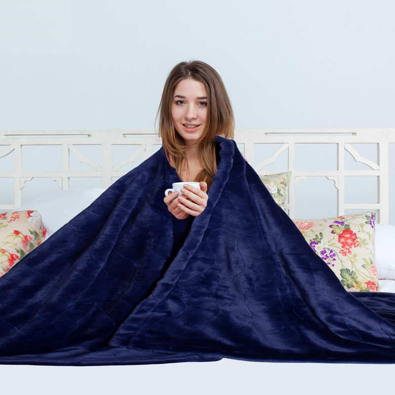 Airabella Heated Throw Blanket Electric Heated Blanket 9 Heat Settings (Navy Blue)