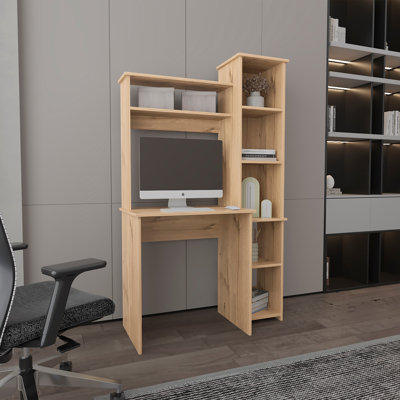 6-Shelf Writing Desk With Built-In Bookcase