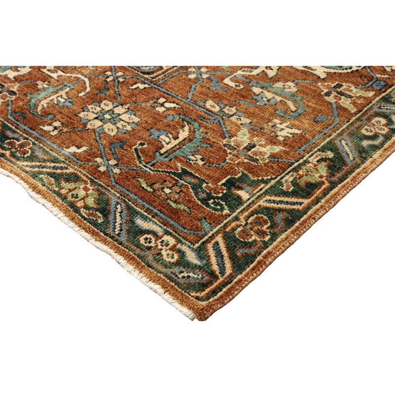High-Quality Hand-Knotted Rust Area Rug, Rectangle 9' x 12'