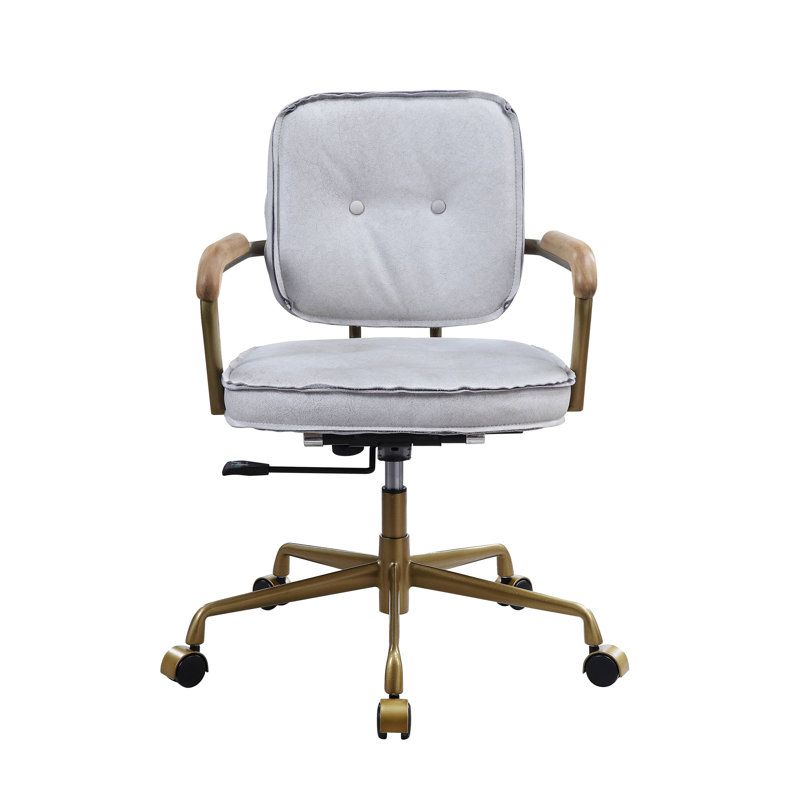 Siecross Top Grain Leather Office Chair, Gold, White