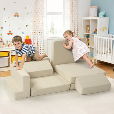 Kids and Toddler Play Couch, Convertible Folding Sofa,7 in 1 Multifunctional Modular Kids Sofa for Playing, Creativing, Sleeping
