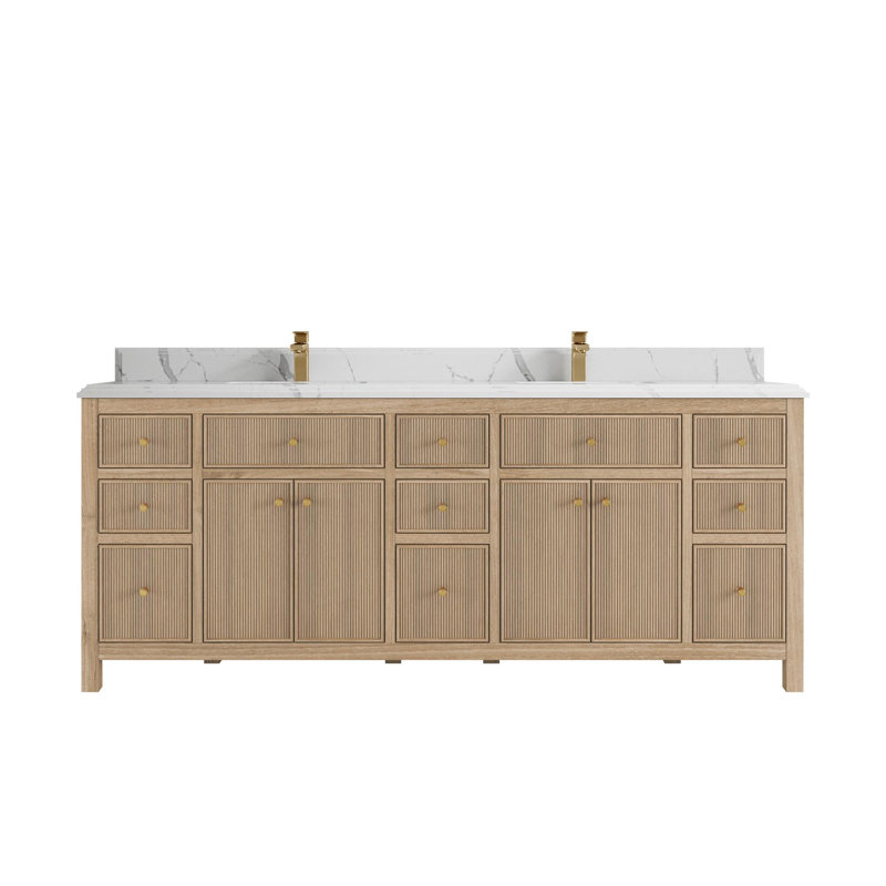Sonoma Teak 84 " W Freestanding Standard Free Standing Single Double Vanity Bathroom Vanity With Quartz Top