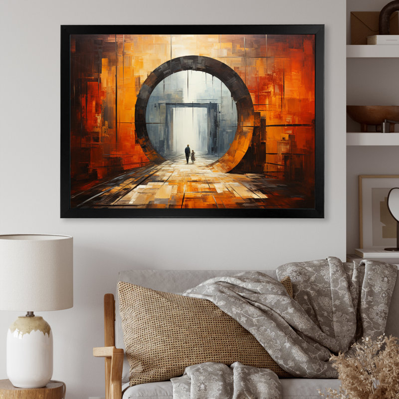 Orange Tunnel entrelacé sur toile, H 34 po x l 44 po x P 1,5 po, Cadre simple noir
