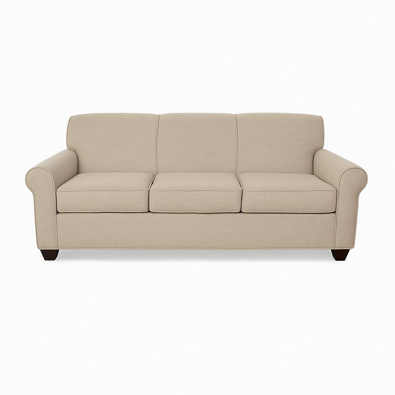 Finn 83" Rolled Arm Sofa Bed with Reversible Cushions, Montana Walnut, Hybrid, Fluff Pearl