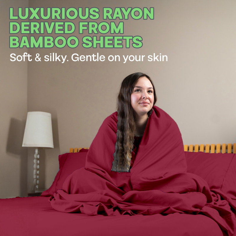 Premium Rayon From Bamboo Blend Sheet Set With Deep Pockets, Cooling and Breathable, Queen Sheet Set with 4 Pillowcases